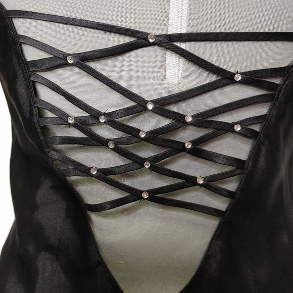 BLACK satin rhinestone chemise size S - Picture 6 of 16